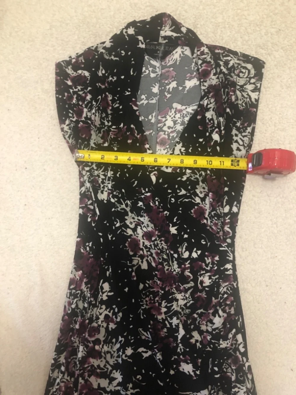 Kamali Kulture Cap Sleeve Side Draped Dress Black Abstract Size S - Picture 4 of 5